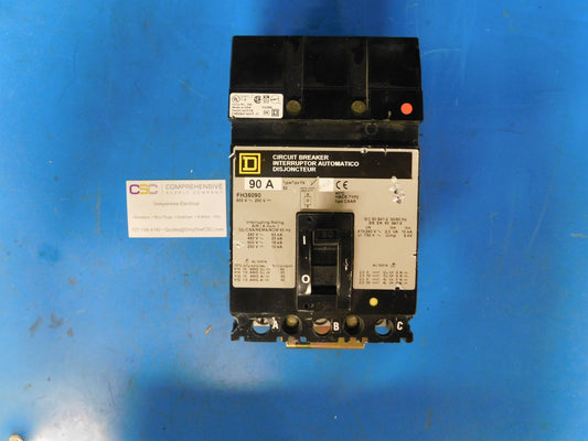 FH36090 - Square D 90A Amp 3P Pole 600V 25kA@480V I-Line Plug On Circuit Breaker W/Gray Label