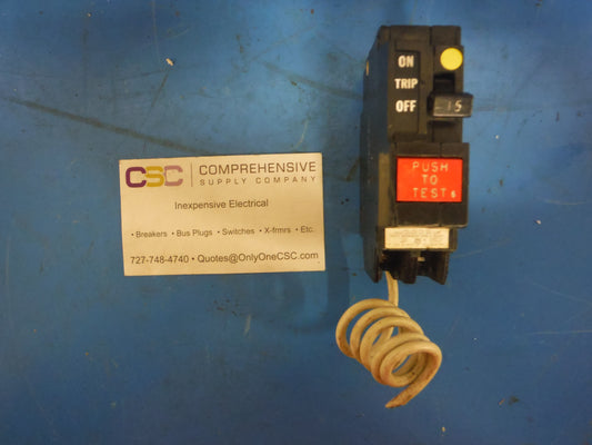 THQL1115GF - GE 15A Amp 1P Pole 10kA@120V Plug On Ground Fault GFCI Circuit Breaker - Older Series