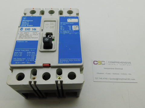 EHD3015 - Westinghouse 15A Amp 3P Pole 14kA@480V Feed Through Circuit Breaker W/Blue Label