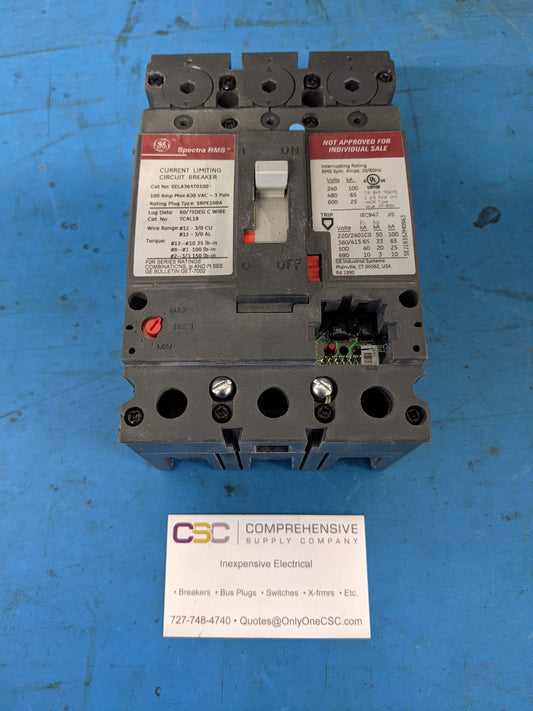 SELA36AT0100 - GE 100A Amp 3P Pole 600V 65kA@480V Feed Through Sela Circuit Breaker