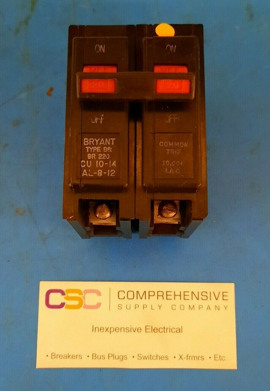 BR220 - Bryant 20A Amp 2P Pole 10kA@120/240V Plug On Circuit Breaker W/Red Handle
