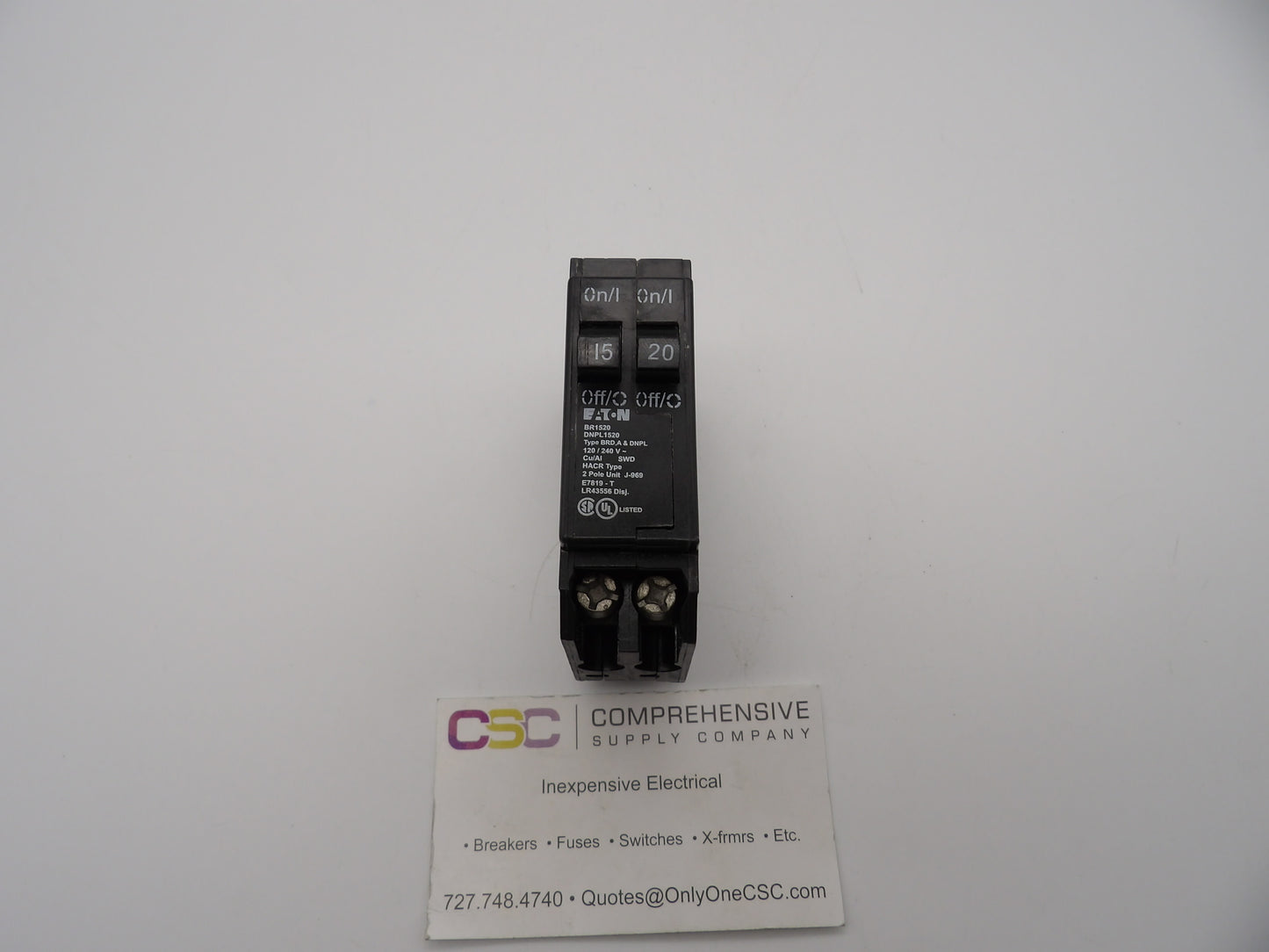 BR1520 - Cutler Hammer 15/20A Amp 2X1P Pole 10kA@120/240V Plug On Duplex Circuit Breaker