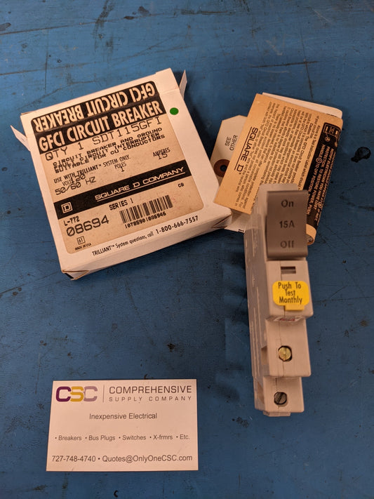 SDT115GFI - Square D 15A Amp 1P Pole 10kA@120V Ground Fault GFCI Plug On Sdt Circuit Breaker