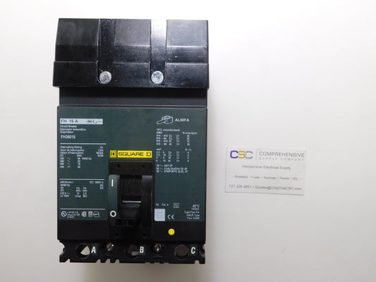 FH36015 - Square D 15A Amp 3P Pole 600V 25kA@480V I-Line Plug On Circuit Breaker/ W/Green Label