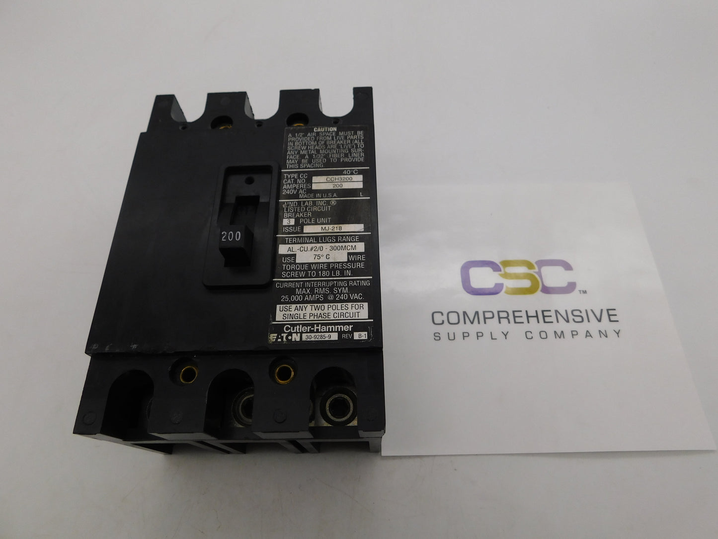 CCH3200 - Eaton 200A Amp 3P Pole 25kA@240V Bolt On Circuit Breaker