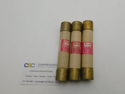 RES60 - Bussmann 60A Amp 600V Class H Renewable Catridge Fuse - 3 Pack