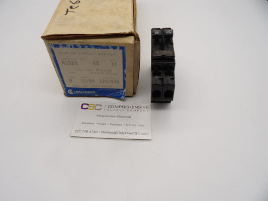 A1520 - Challenger 15A/20A Amp 2X1P Pole 10kA@120/240V Plug On Duplex Circuit Breaker