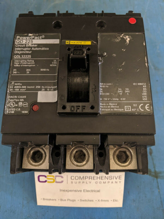 QDL32225 - Square D 225A Amp 3P Pole 25kA@240V Feed Through Powerpact Circuit Breaker