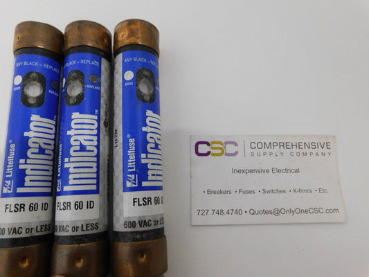 FLSR60ID - Littelfuse 60A Amp 600V Class Rk5 Time Delay Cartridge Fuse- 3 Pk W/Indicator