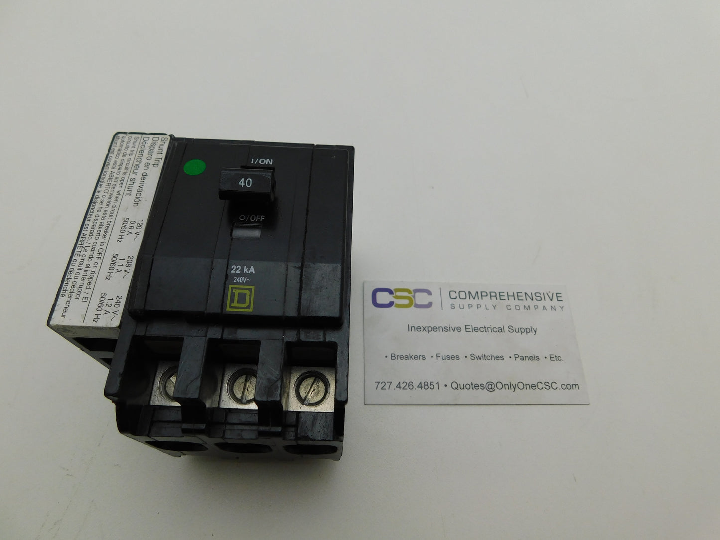 QOB340VH1021 - Square D 40A Amp 3P Pole 22kA@240V Bolt On Circuit Breaker W/120/208/240V Shunt Trip