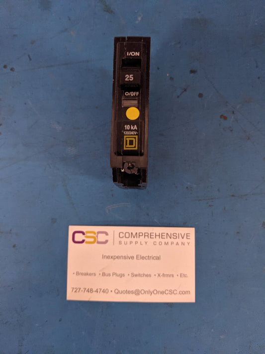 QO125 - Square D 25A Amp 1P Pole 10kA@120/240V Plug On Qo Circuit Breaker