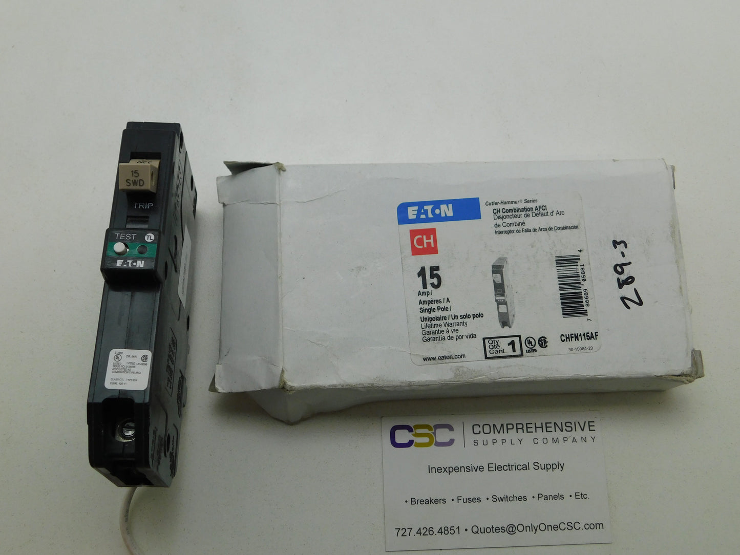CHFN115AF - Eaton 15A Amp 1P Pole 10kA@120V Plug On Combo Arc Fault AFCI Circuit Breaker