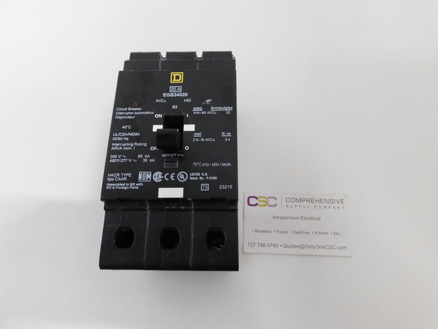 EGB34020 - Square D 20A Amp 3P Pole 35kA@480Y/277V Bolt On Circuit Breaker