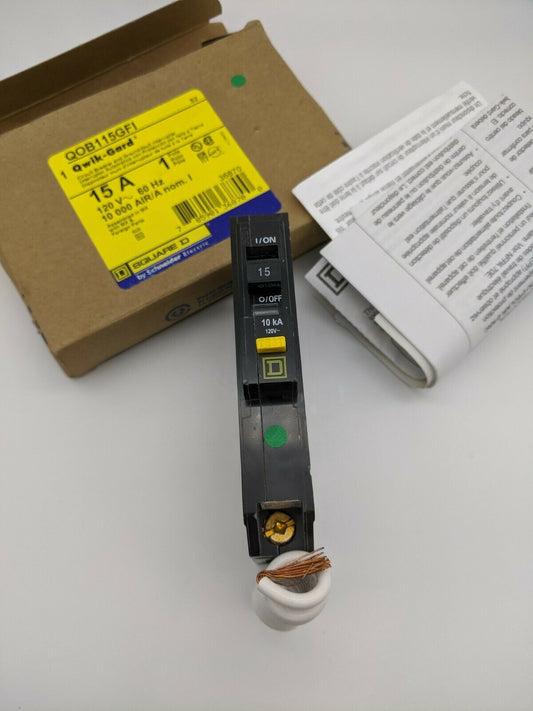 QOB115GFI - Square D 15A Amp 1P Pole 10kA@120V Bolt On Ground Fault GFCI Circuit Breaker