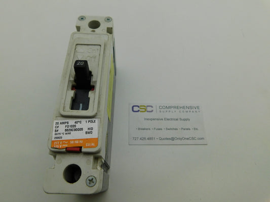 FD1020 - Eaton 20A Amp 1P Pole 35kA@277V Bolt On Circuit Breaker W/Red Label