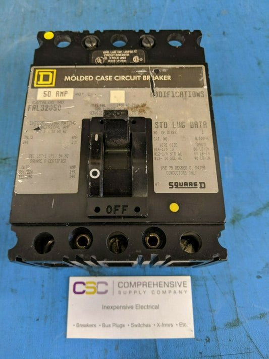 FAL32050 - Square D 50A Amp 3P Pole 10kA@240V Bolt On Circuit Breaker W/Gray Label