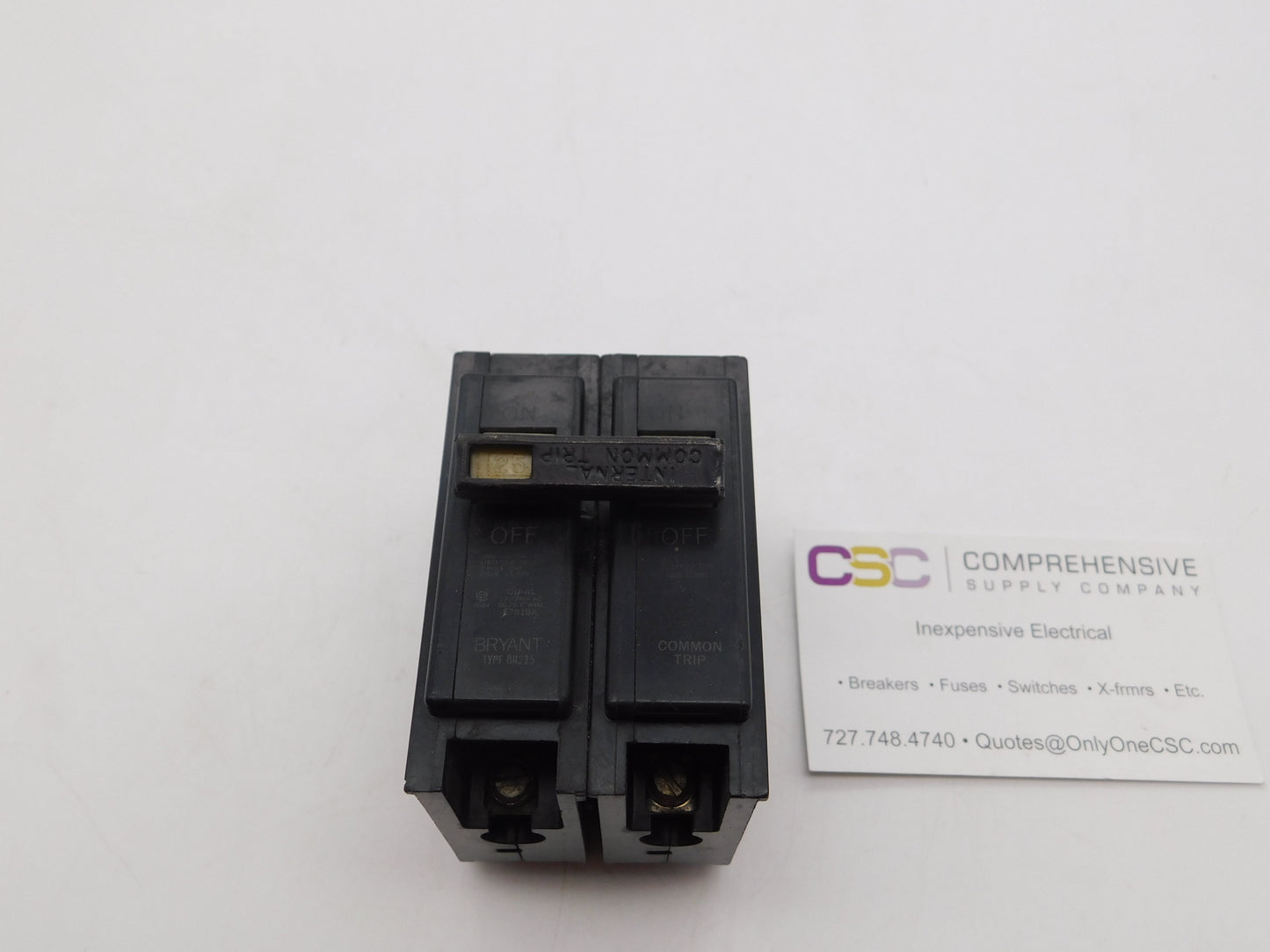BR225 - Bryant 25A Amp 2P Pole 10kA@120/240V Plug On Circuit Breaker W/White Handle