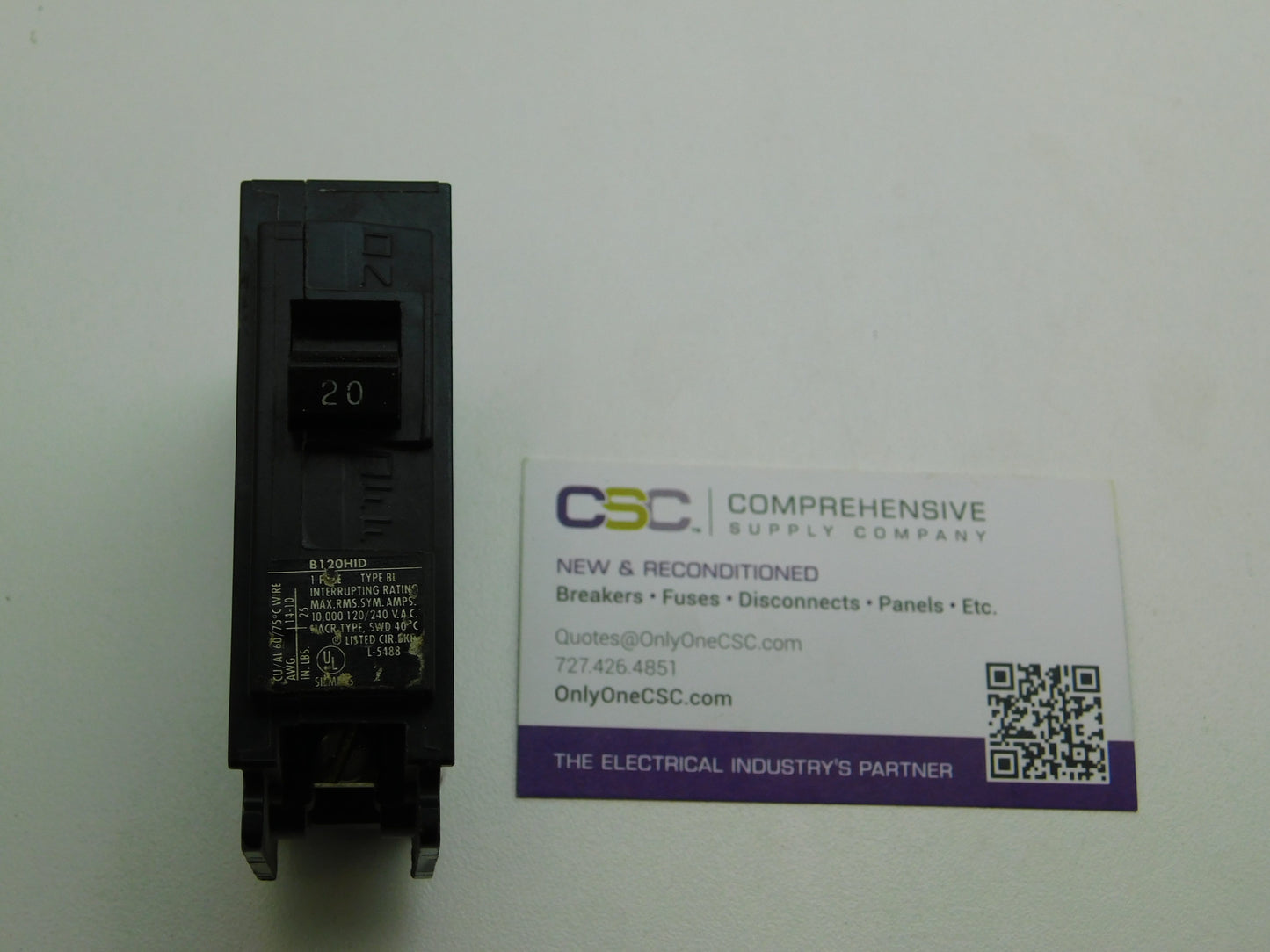 B120HID - Siemens 20A Amp 1P Pole 10kA@120/240V Bolt On Circuit Breaker W/High Density Discharge Application