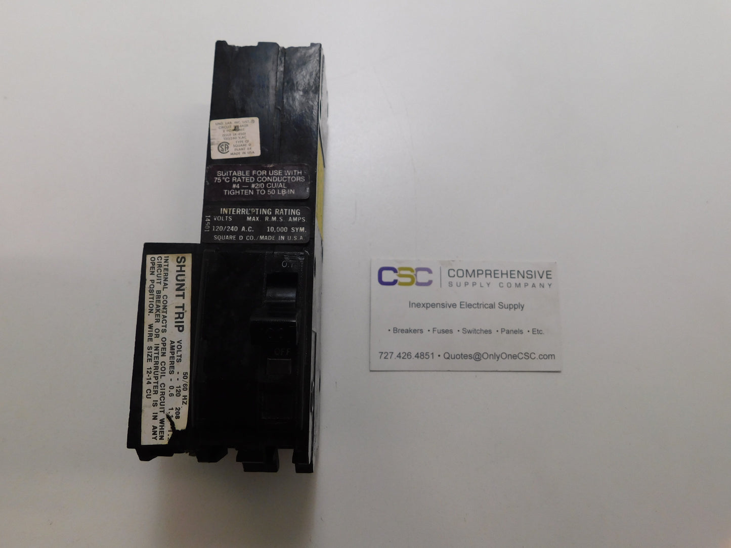 Q12100021 - Square D 100A Amp 2P Pole 10kA@120/240V Plug On Circuit Breaker W/120V Shunt Trip