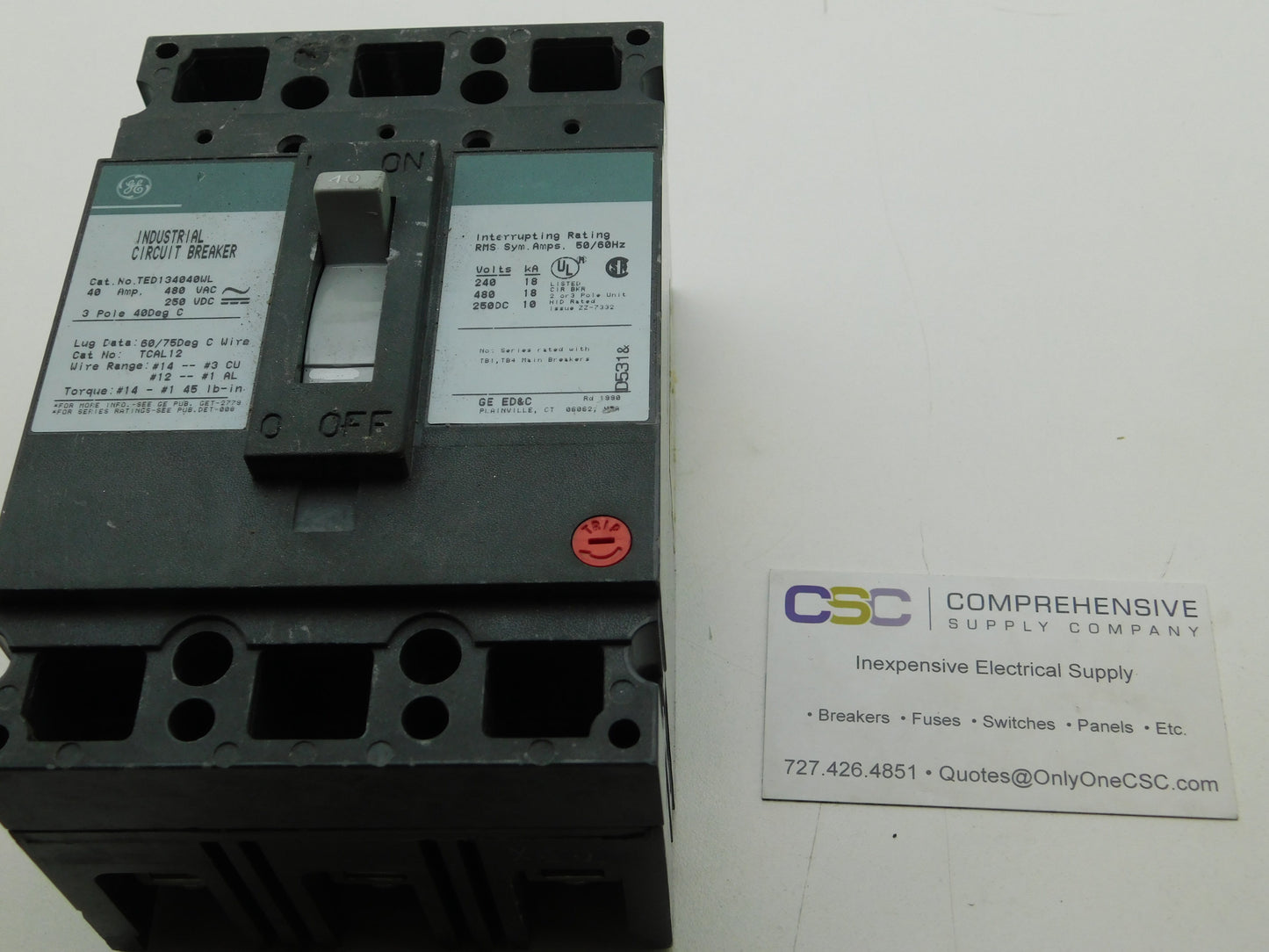 TED134040WL - GE 40A Amp 3P Pole 18kA@480V Bolt On Circuit Breaker