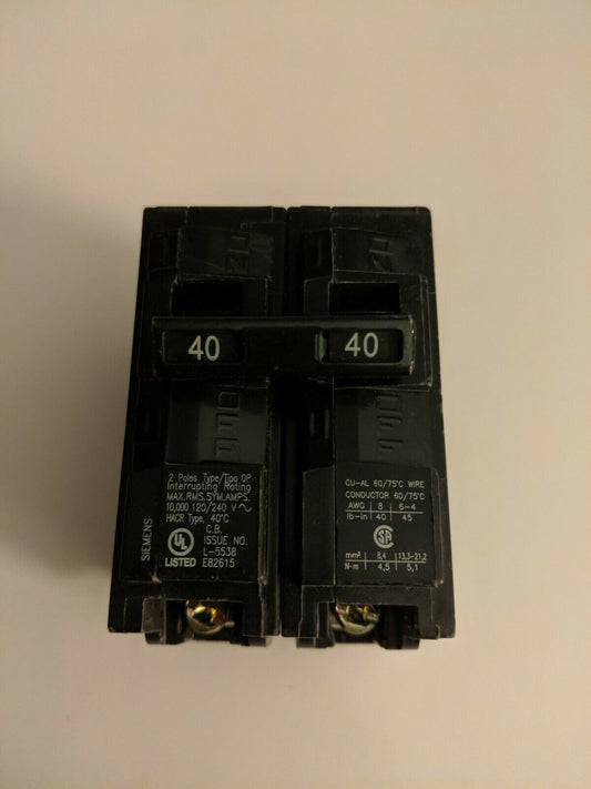 Q240 - Siemens 40A Amp 2P Pole 10kA@120/240V Plug On Circuit Breaker