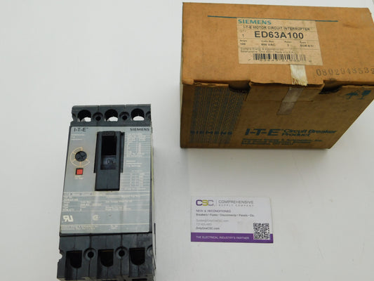 ED63A100 - Siemens 100A Amp 3P Pole 600V 25kA@480V Bolt On Circuit Breaker W/Gray Label
