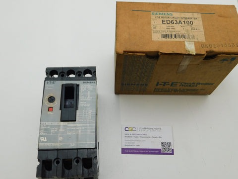 ED63A100 - Siemens 100A Amp 3P Pole 600V 25kA@480V Bolt On Circuit Breaker W/Gray Label