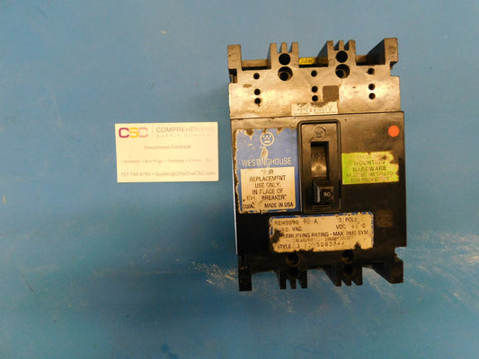 REH3090 - Westinghouse 90A Amp 3P Pole 10kA@480V Bolt On Circuit Breaker