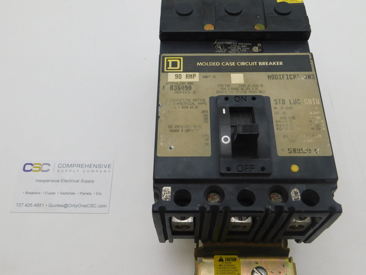FAB36090 - Square D 90A Amp 3P Pole 600V 18kA@480V I-Line Plug On Circuit Breaker W/Gray Label