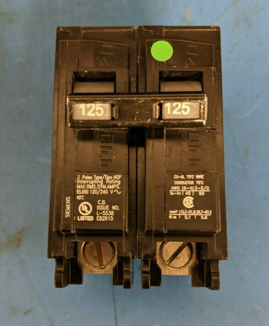 Q2125HH - Siemens 125A Amp 2P Pole 65kA@120/240V Plug On Circuit Breaker