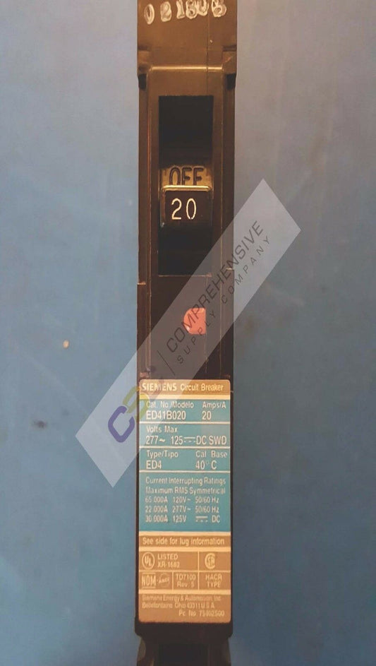 ED41B020 - Siemens 20A Amp 1P Pole 22kA@277V Feed Through Circuit Breaker W/Gray Label