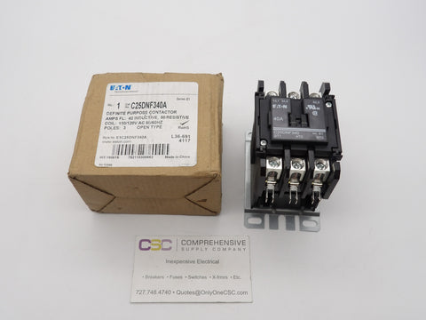 C25DNF340A - Eaton 40A Amp 3P Pole 600V Open Type Definite Purpose Contactor W/110/120V Coil