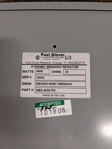 DB32D0-4K80-109E0AA0 - Post Glover 32 Ohms 4800 Watt Dynamic Braking Resistor