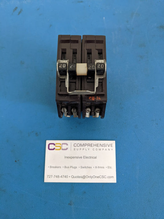 B220220 - Wadsworth 20A/20A Amp 2X2P Pole Plug On Duplex Circuit Breaker