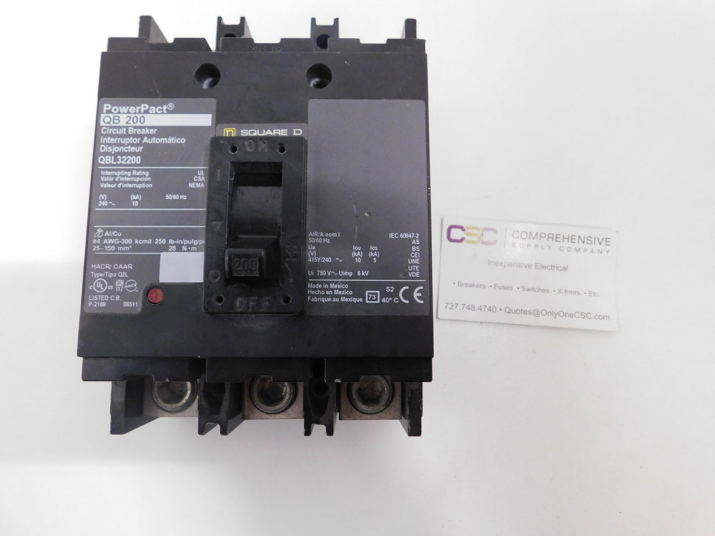 QBL32200 - Square D 200A Amp 3P Pole 10kA@240V Feed Through Powerpact Circuit Breaker