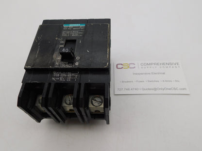 BQD340 - Siemens 40A Amp 3P Pole 14kA@480Y/277V Bolt On Black Circuit Breaker