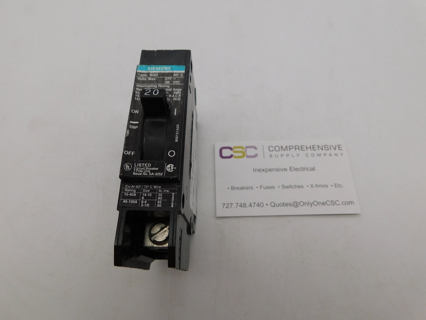 BQD120 - Siemens 20A Amp 1P Pole 120/277V 14kA@277V Bolt On Circuit Breaker