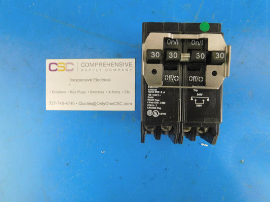 BQ230230 - Eaton 30/30/30/30A Amp 4P (2P/2P) Pole 10kA@120/240V Quadplex Plug On Circuit Breaker