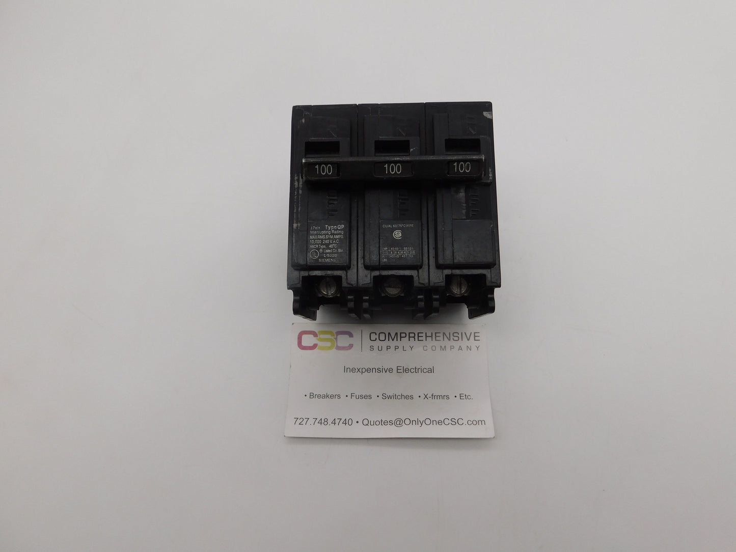 Q3100 - Siemens 100A Amp 3P Pole 10kA@240V Plug On Circuit Breaker W/Tab