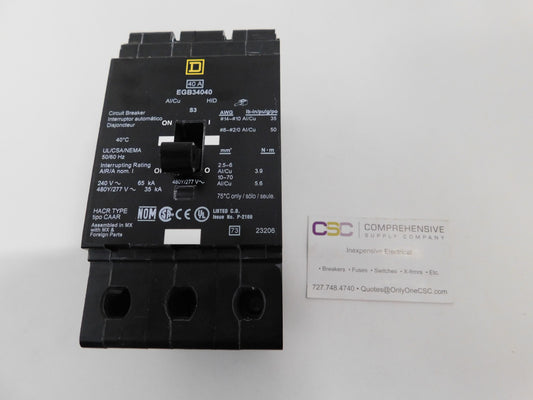 EGB34040 - Square D 40A Amp 3P Pole 35kA@480Y/277V Bolt On Circuit Breaker