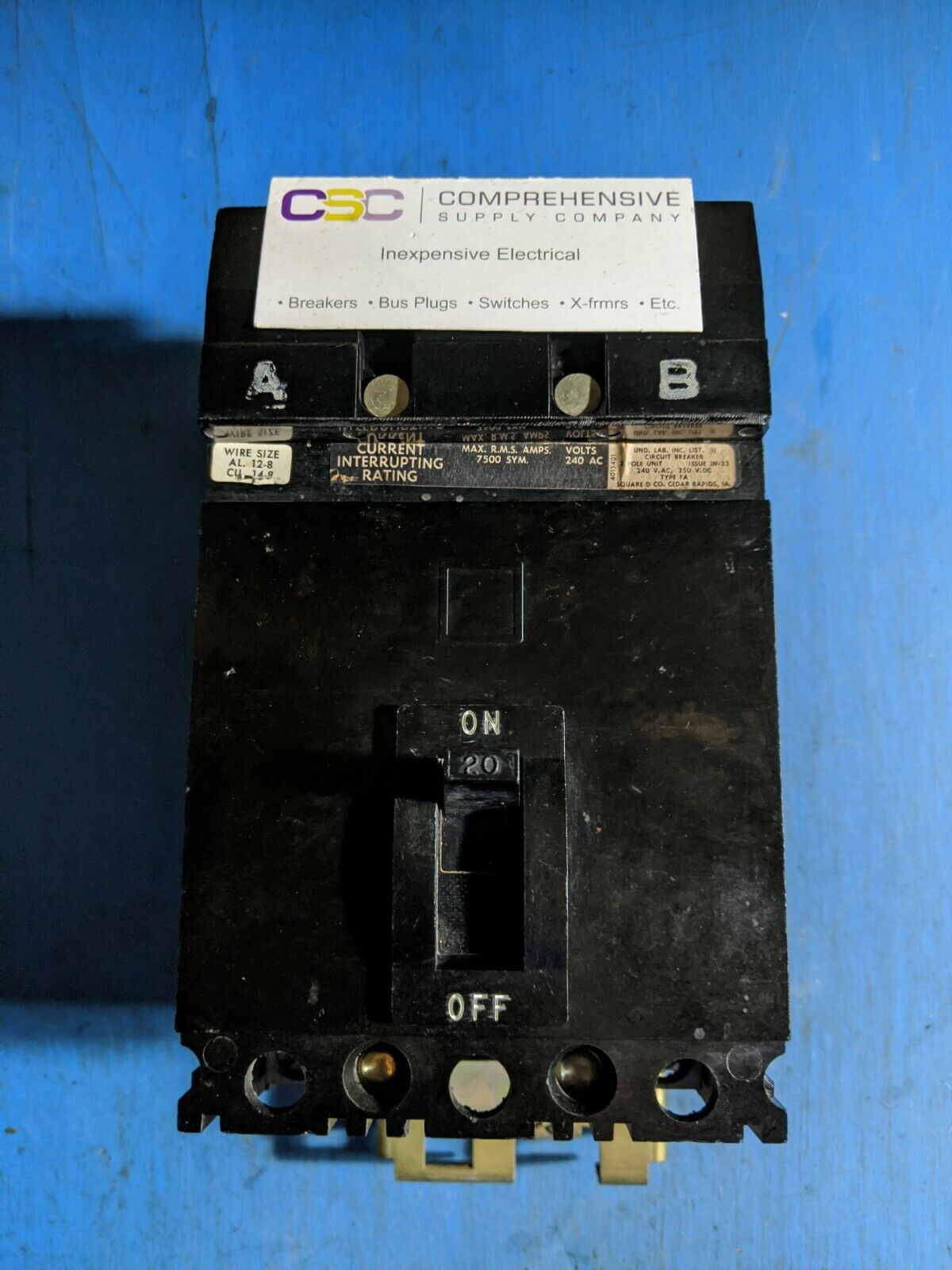 FA22020AB - Square D 20A Amp 2P Pole 10kA@240V I-Line Plug On Black Circuit Breaker
