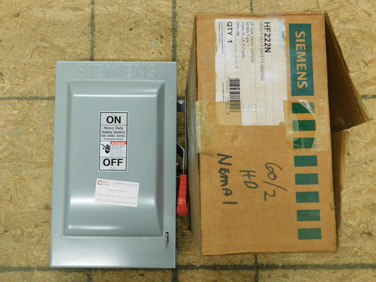 HF222N - Siemens 60A Amp 2P Pole 240V Nema 1 Fusible Safety Switch W/Neutral