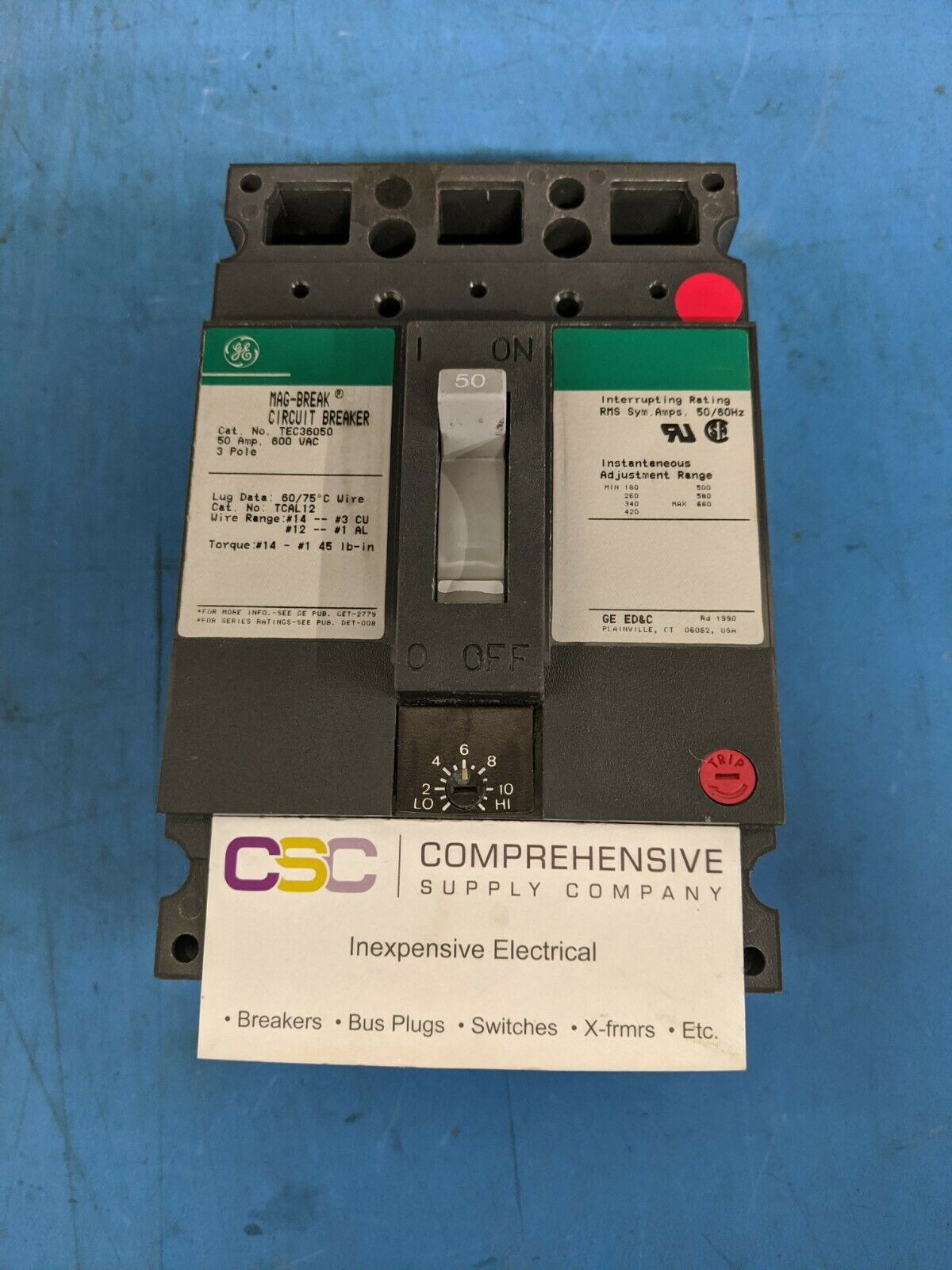TEC36050 - GE 50A Amp 3P Pole 600V 10kA@480V Feed Through Circuit Breaker