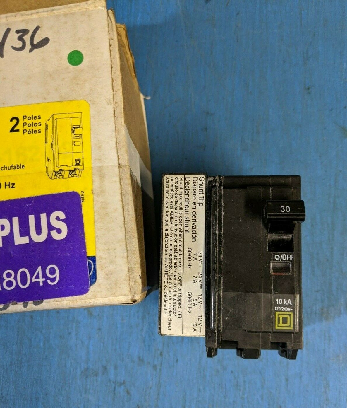 QO2301042 - Square D 30A Amp 2P Pole 10kA@120/240V Plug On Circuit Breaker W/24V Shunt Trip