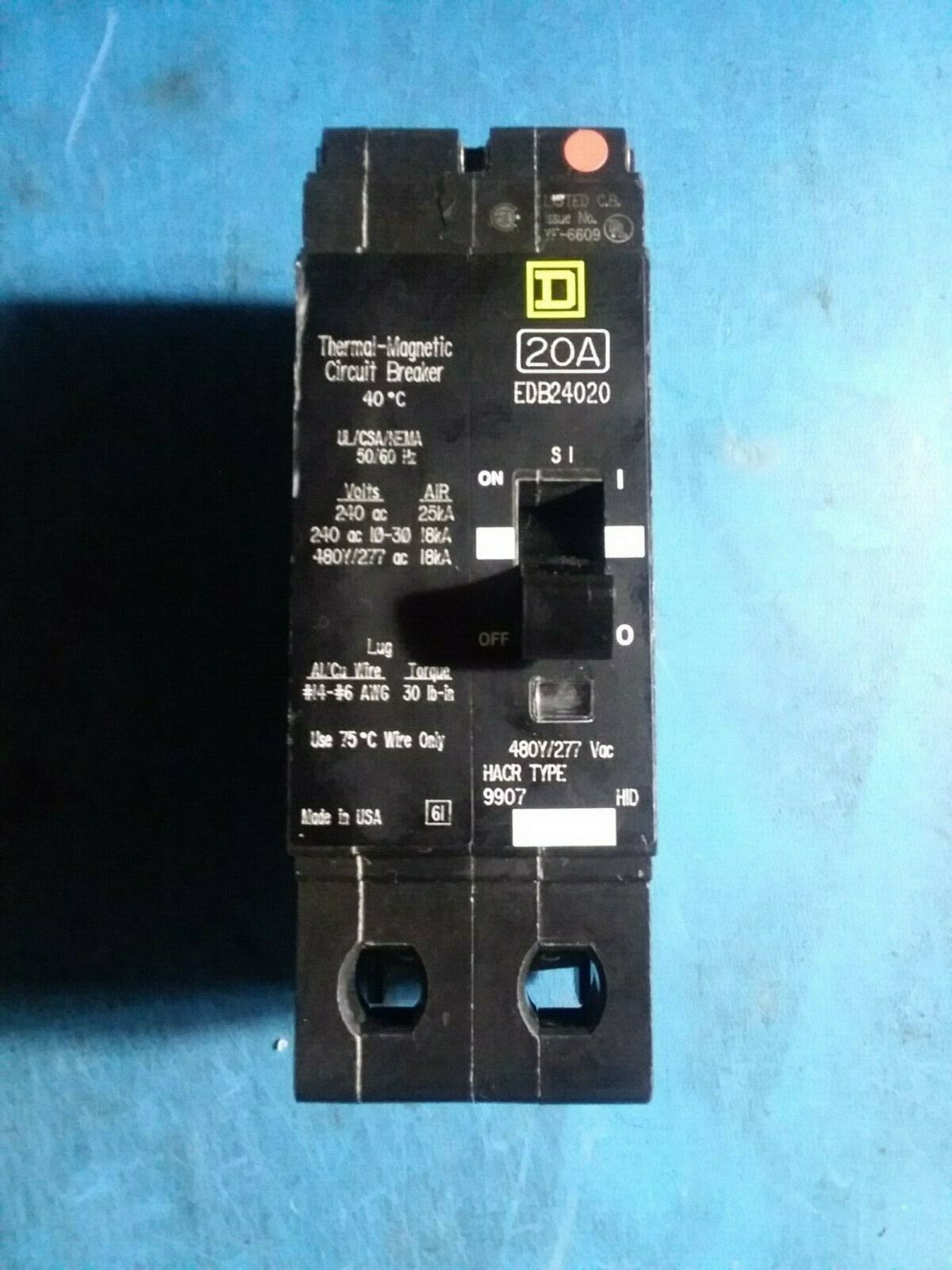 EDB24020 - Square D 20A Amp 2P Pole 18kA@480Y/277V Bolt On Circuit Breaker - Older Series