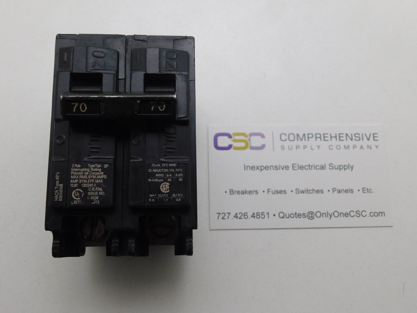 Q270 - Siemens 70A Amp 2P Pole 10kA@120/240V Plug On Circuit Breaker