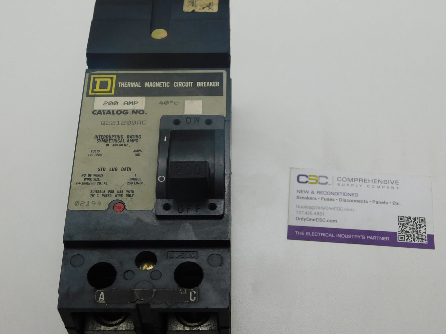 Q221200AC - Square D 200A Amp 2P Pole 10kA@120/240V Ac Phase I-Line Plug On Circuit Breaker W/Gray Label