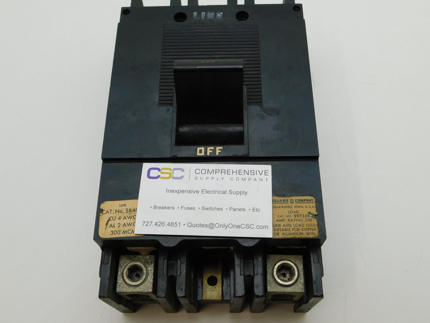 997326 - Square D 200A Amp 3P Pole 10kA@600V Bolt On Circuit Breaker