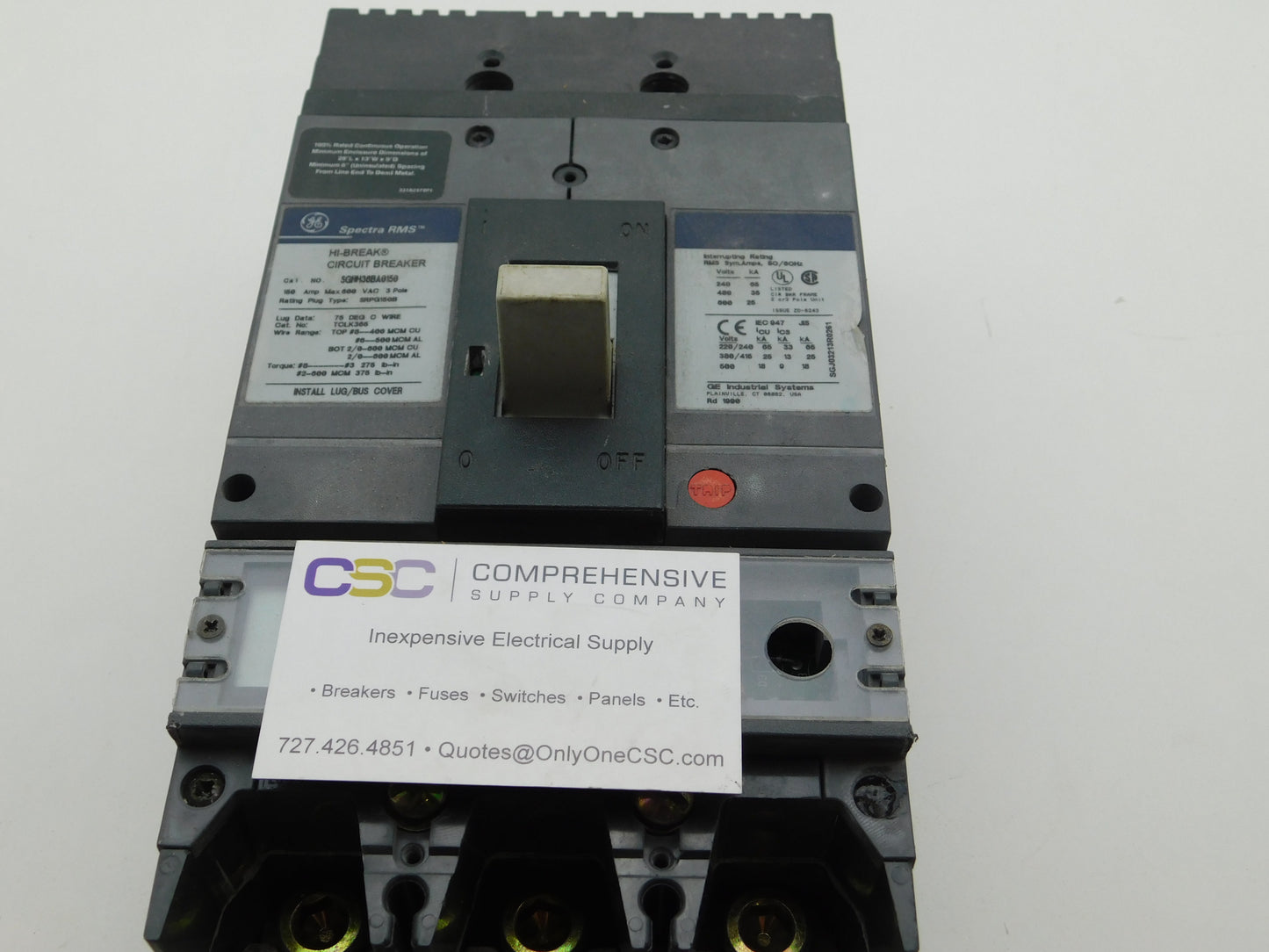 SGHH36BA0150 - GE 150A Amp 3P Pole 600V 35kA@480V Bolt On Circuit Breaker
