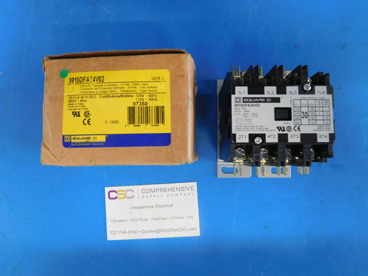 8910DPA34V02 - Square D 30A Amp 4P Pole 600V 110/220Vac 50/60Hz Coil Definite Purpose Contactor